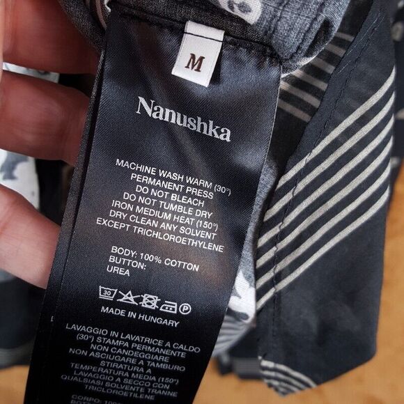 NANUSHKA Mens Shirt Medium Black Button Up Lightweight Pocket JARI BANDANA $495 - Picture 8 of 11